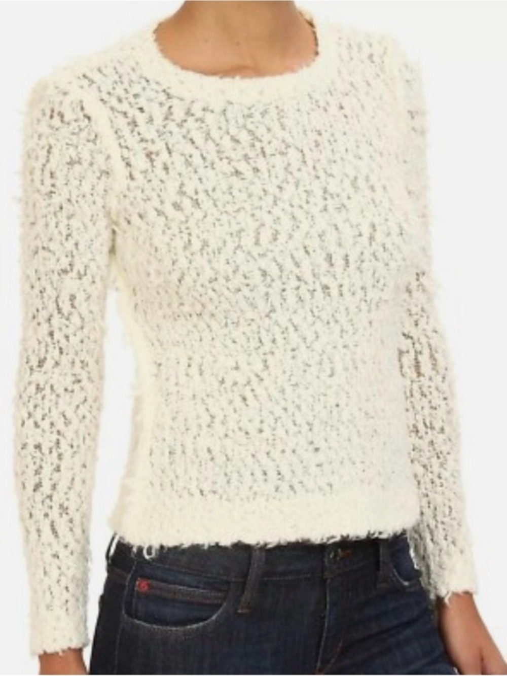 FREE PEOPLE M fuzzy funky white winter wool blend sweater